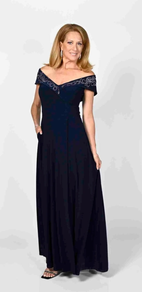 Frank Lyman navy long gown Tonia T Boutique Gifts Werribee