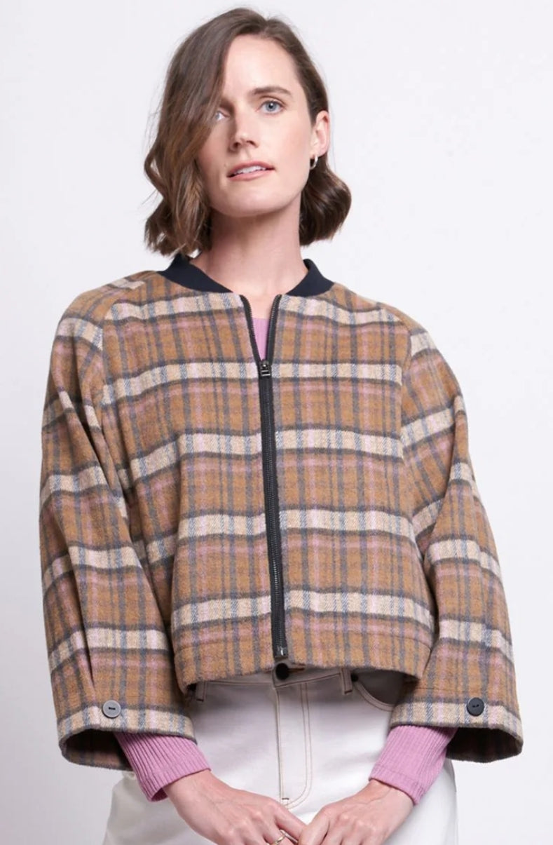 Foil cropped jacket plaid