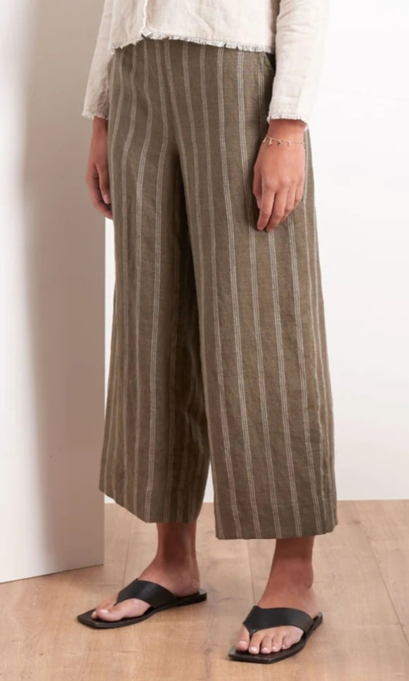 Foil khaki stripe linen pant