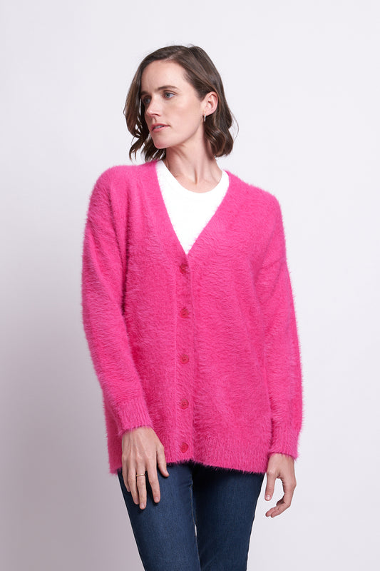 Foil longline fluffy pink cardi