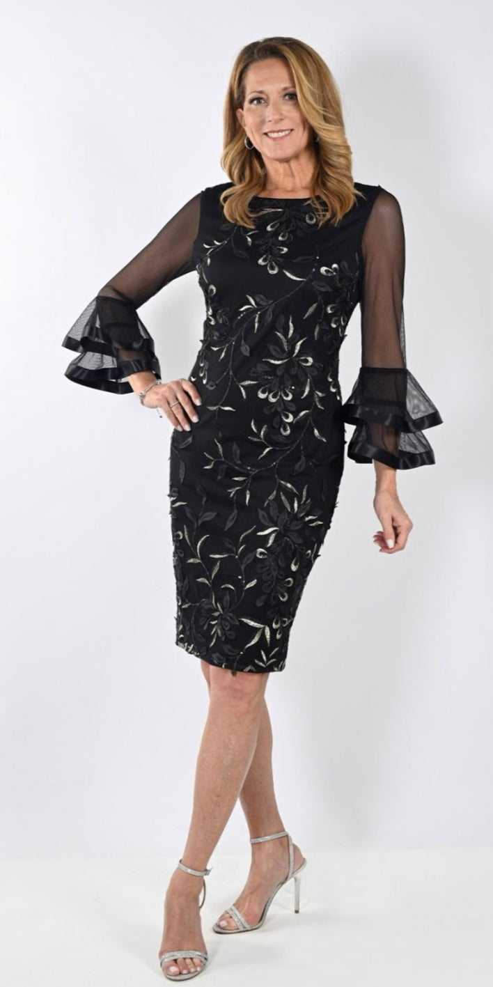 Frank Lyman black gold lace dress