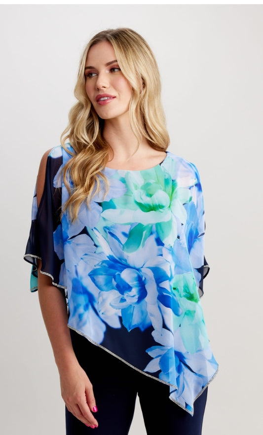 Frank Lyman blue floral overlay top