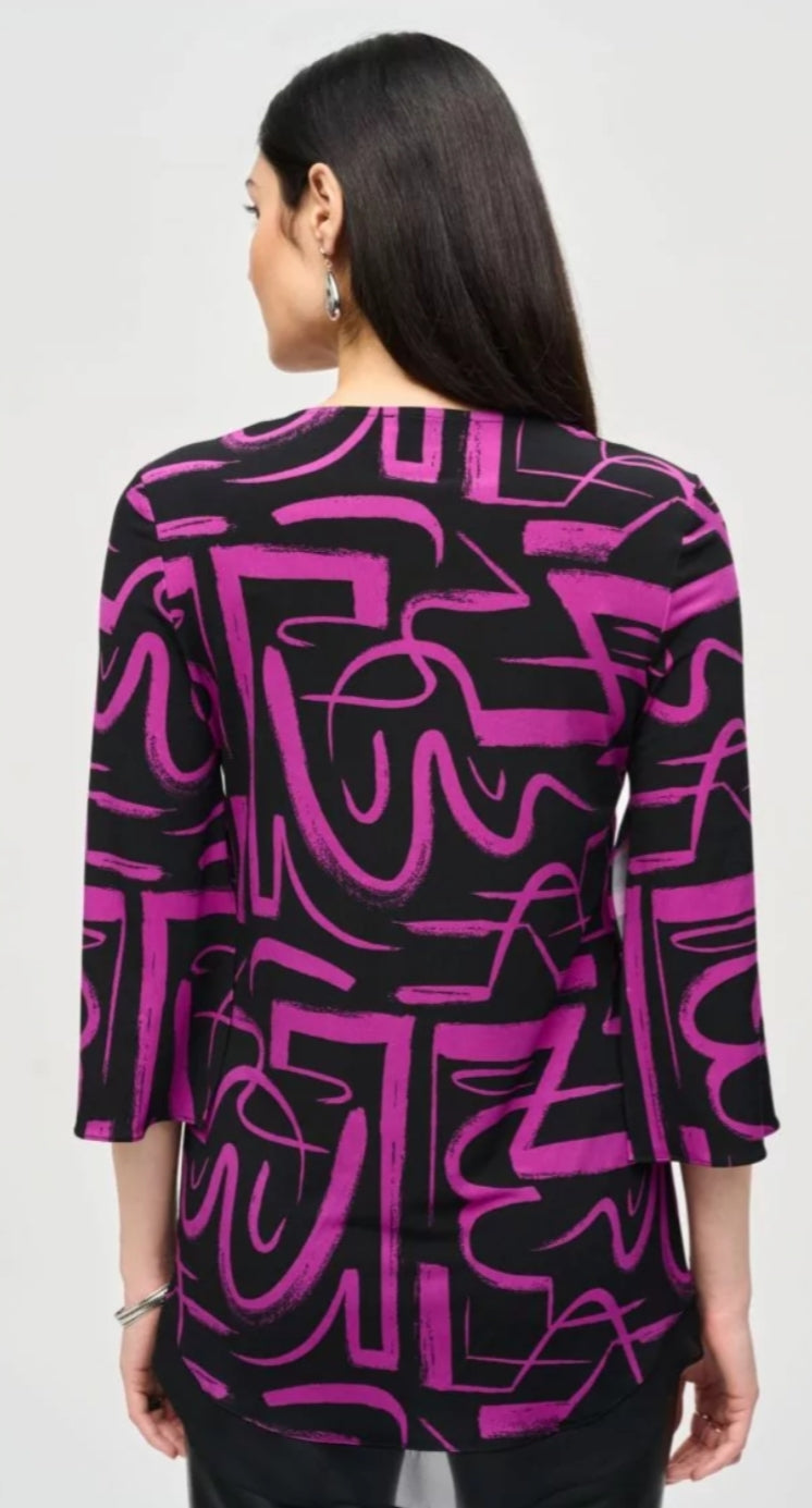 Joseph Ribkoff cerise black print top