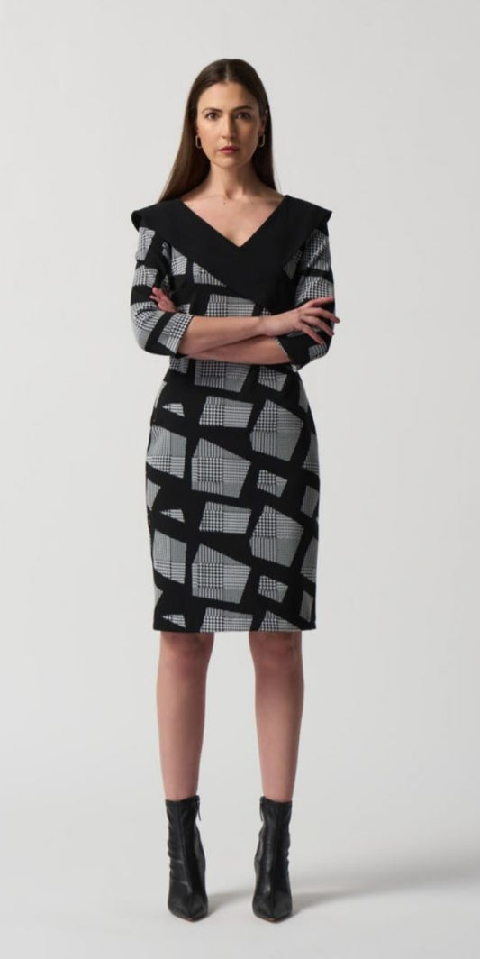 Joseph Ribkoff geo stripe dress with collar