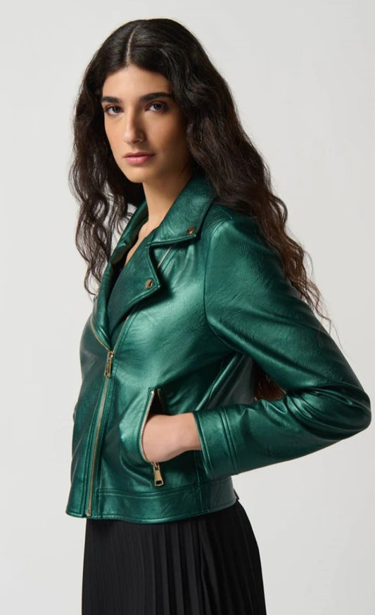 Joseph Ribkoff metallic green biker jacket