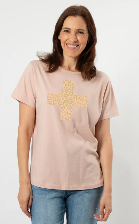 Stella and Gemma blush tee with cross