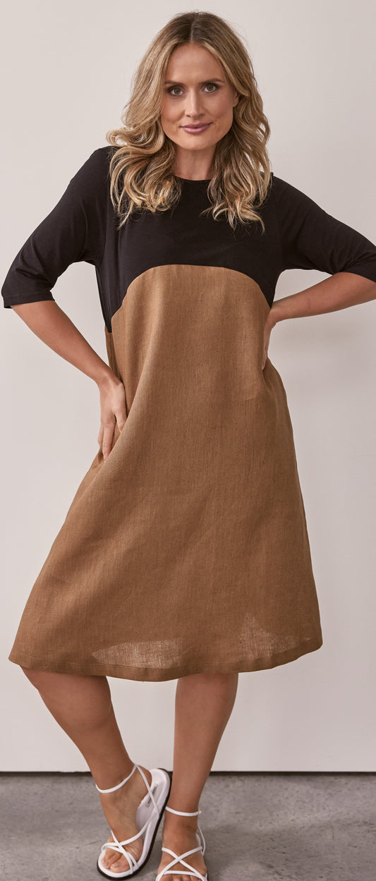 See Saw black and tan dress