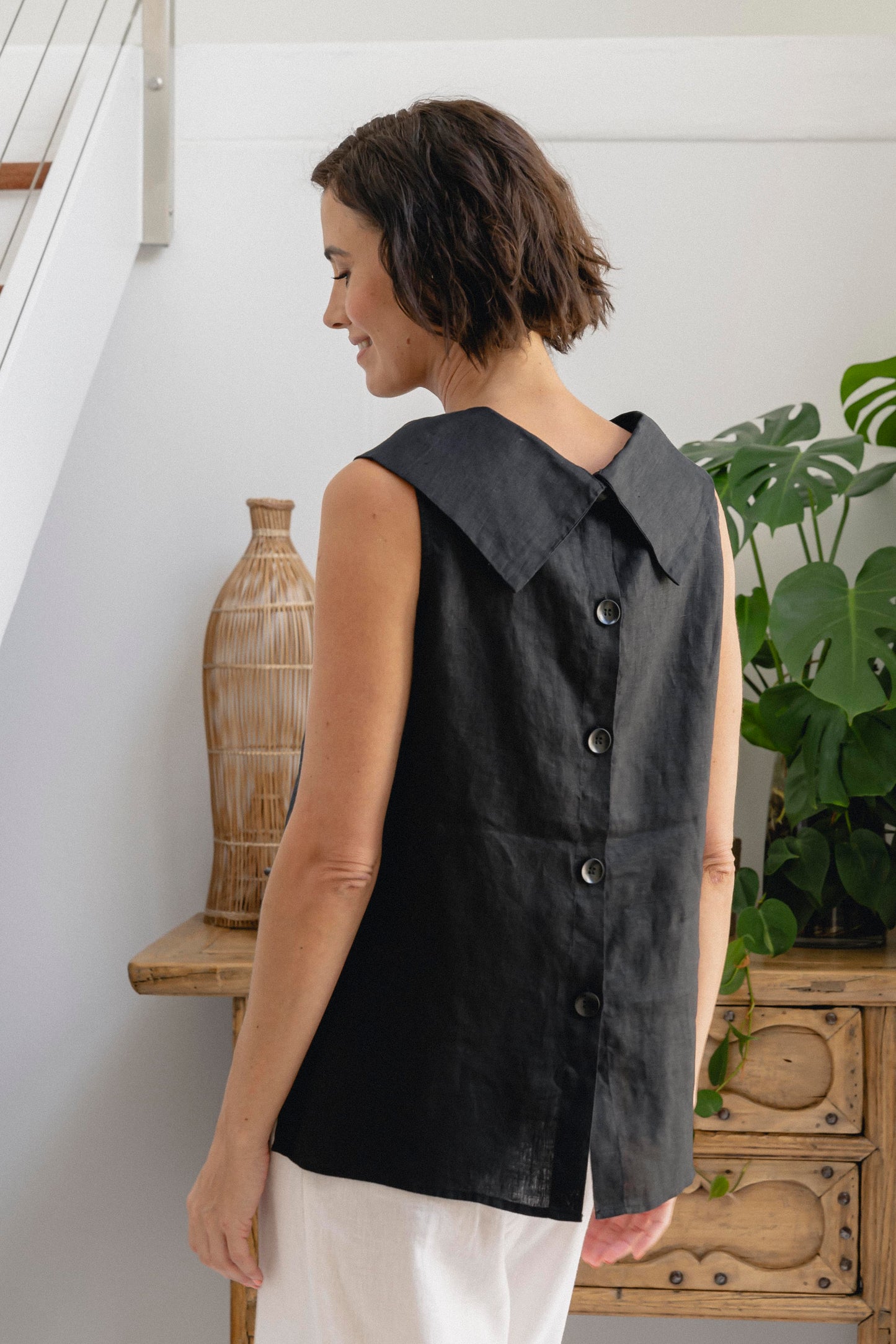 See Saw black linen cami