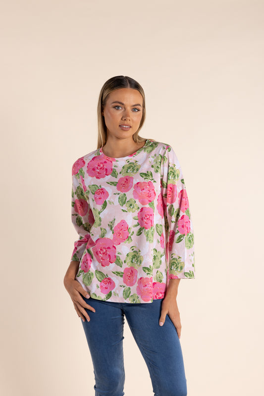 Two T's rose print top