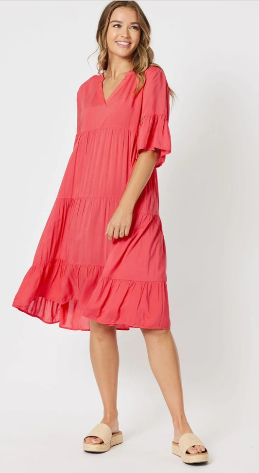 Threadz coral tiered dress