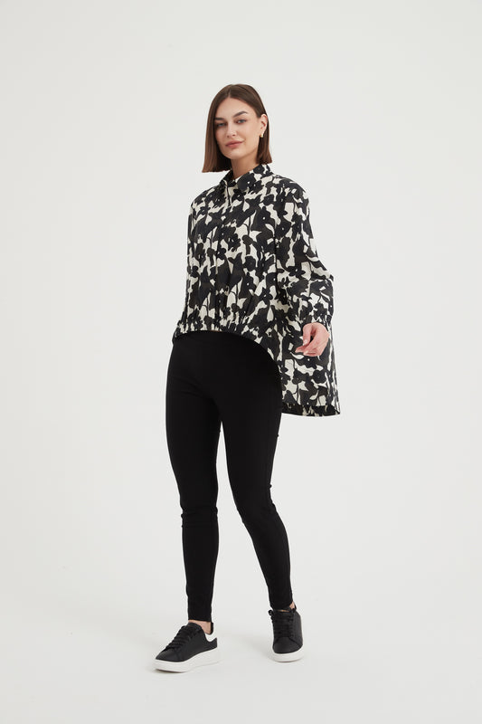 Tirelli blk floral elastic hem shirt