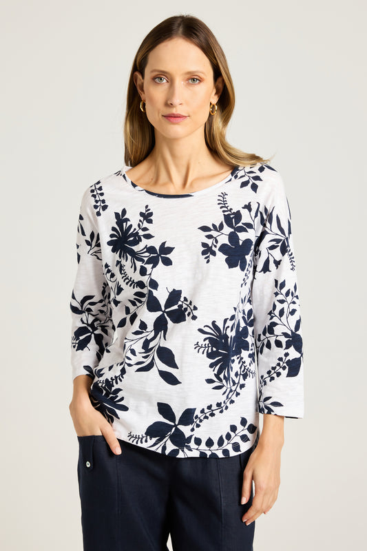 Yarra Trail navy floral 3/4 sleeve tee