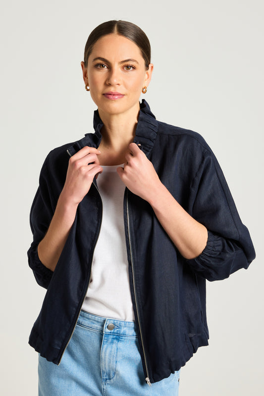 Yarra Trail navy linen jacket