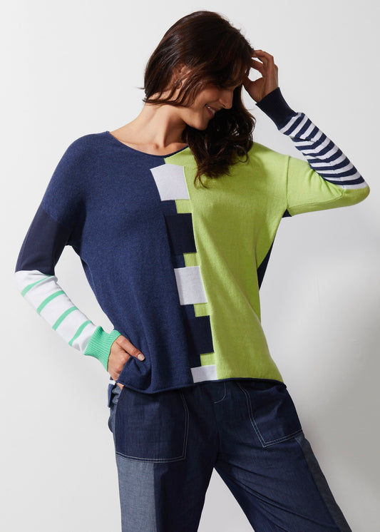 Zacket and Plover Intarsia knit in Denim