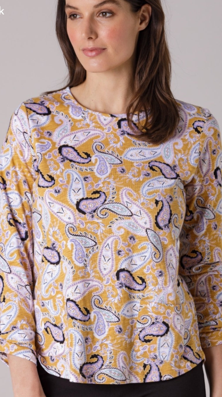 Yarra Trail ochre paisley long sleeve tee